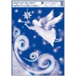 Ablakmatrica - sztatikus, ragasztó nélküli ,38 x 30 cm , csillámos  angyalok trombitával. A kék hordozópapír eldobható