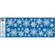Ablakmatrica - ragasztó nélküli,  sztatikus,  60 x 22,5 cm, csillámos, hóemberek és hópelyhek. A kék színű hordozópapír eldobható