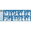 Ablakmatrica - ragasztó nélküli,  sztatikus,  60 x 22,5 cm, csillámos, hóemberek és hópelyhek. A kék színű hordozópapír eldobható