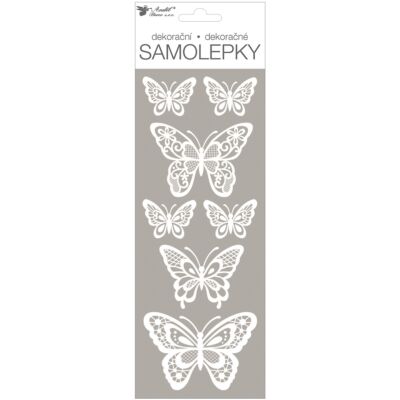 Öntapadós matrica, fehér glitteres pillangók, 11x30 cm