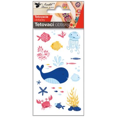 Tetováló  matrica, 10,5 x 6 cm tengeri állatok