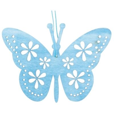  Fából készült pillangó , kék 12 cm, akasztóval
