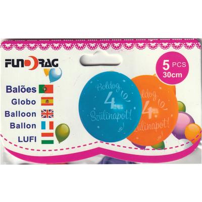 4 éves -Boldog születésnapot lufi,  30 cm - 5 db/csom