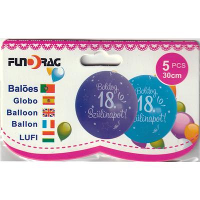 18 éves -Boldog születésnapot lufi,  30 cm - 5 db/csom