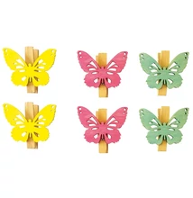 Fa pillangó csipeszen, 4 cm, 6 db