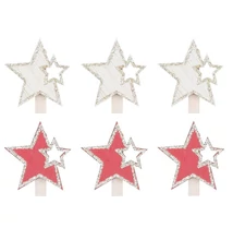 Fa dekoráció csipeszen Csillag 4cm 6db-os Fa dekoráció csipeszen Csillag 4cm 6db-os