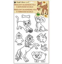 Ablakmatrica - kontúros sablon üvegfestéshez ragasztómentes  fólián 12,5 x 35 cm, állatkák