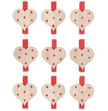 Fa szív csipeszen 3 cm, 9 db