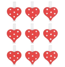 Fa szívek csipeszen, 3 cm, 9 db