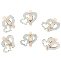 Fa szívek csipeszen 4 cm, 6 db