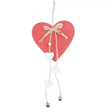 Felakasztható fa szív 12 x 25 cm,  piros