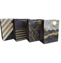 Ajándéktasak Fekete-Arany glitteres 32*26*12cm 4féle minta