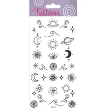 GG-153156 Tattoos Tetováló matrica - Virágok, égitestek 9*17cm
