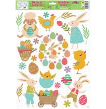 GG-240401 Ablakmatrica Húsvéti nyuszik, csibék 30*40cm