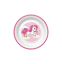PM-TD02_030501 Papírtányér 22,7cm 8db Rózsaszín szíves unikornis