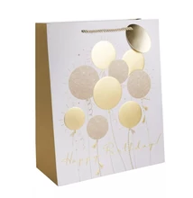 Papírtasak "Happy Birthday" arany lufis M 18*23cm