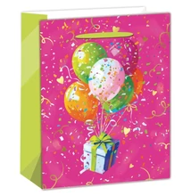 QX-370580 Papírtasak Pink ajándék színes lufikkal L 26*32cm