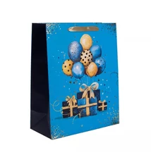 Papírtasak Kék Arany lufik, ajándékdobozok M 18*23cm