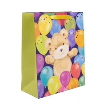 QX-370778 Papírtasak Maci színes lufikkal L 26*32cm