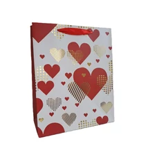 Papírtasak Piros-Arany szívek L 26*32cm