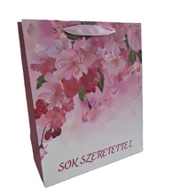 Papírtasak &quot;Sok szeretettel&quot; rózsaszín virágok L 26*32cm