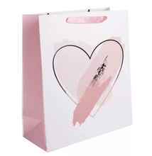 QX-371899 Papírtasak Rózsaszín-Rosegold szív L 26*32cm