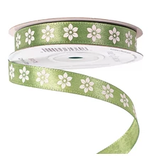 VD-BR12-78 Virágmintás szatén szalag 12mm*20m - Mohazöld