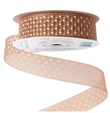 VD-DR25-08 Pöttyös organza szalag 20mm*20m - Bézs