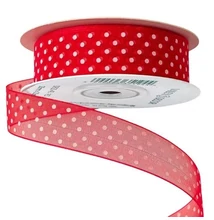 VD-DR25-40 Pöttyös organza szalag 20mm*20m - Piros