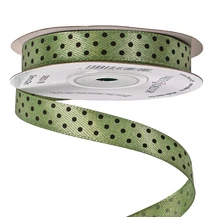 VD-DRB12-78 Fehér-pöttyös szatén szalag 12mm*20m - Mohazöld