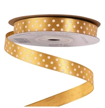VD-DRW12-12 Fehér-pöttyös szatén szalag 12mm*20m - Arany