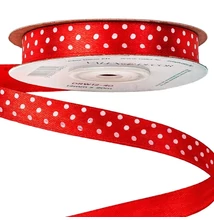 VD-DRW12-40 Fehér-pöttyös szatén szalag 12mm*20m - Piros