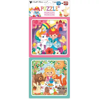 Puzzle , 2 kép, 15x15 cm, 16 és 20 részes, hercegnők