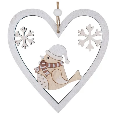 Függő fa dekoráció Ezüst szív madárral 12cm
