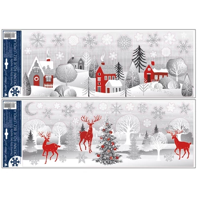 Ablakmatrica 274 Téli táj szürke-piros (glitteres) 59,5*21cm