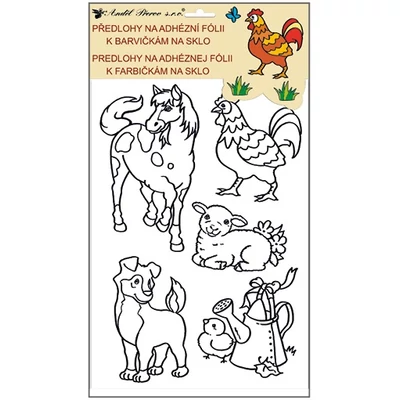Ablakmatrica - kontúros sablon üvegfestéshez ragasztómentes fólián 30 x 21 cm, farm