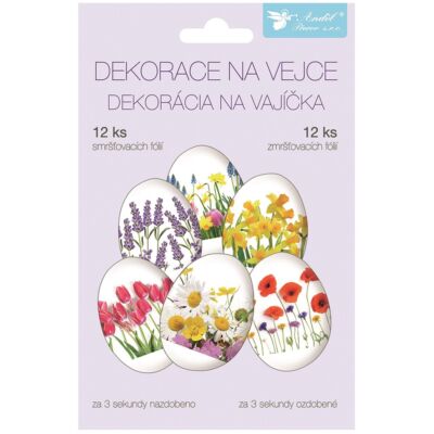 Zsugorfólia tojásdíszítő készlet , 12 db  tojásra - tavaszi virágok