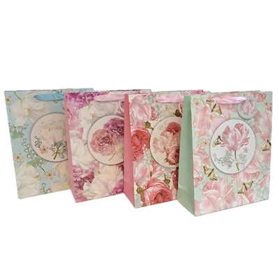 ACH-ER0702 Dísztasak Virágos glitteres rátéttel (32*25*11cm) 4féle minta