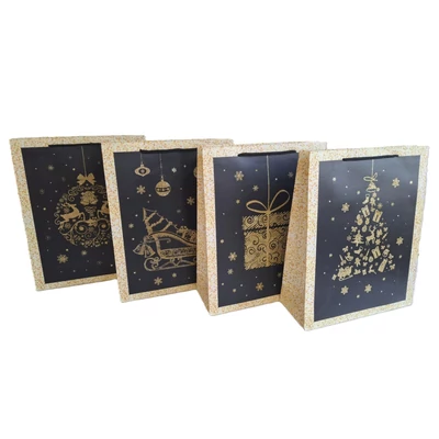 ACH-ER1323 Dísztasak Karácsonyi Fekete-Arany motívumok 26*32*10cm 4minta