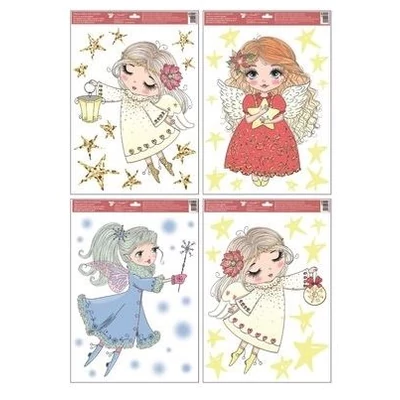 AN284 Ablakmatrica - ragasztó nélküli, sztatikus, csillámos 35 x 50 cm, csillámos angyalok