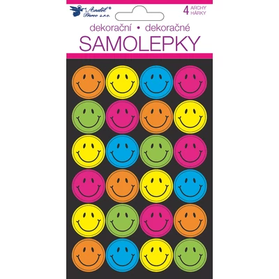 Öntapadós matrica 15 x 10 cm SMILEY 4 lap/csomag