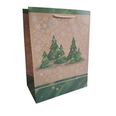 AR0844-0029 Ajándéktasak Natúr Karácsonyi Fenyőfák M 18*24cm