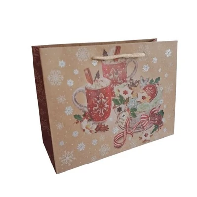 AR0844-0037 Ajándéktasak Natúr Karácsonyi Sütik, kakaóval M 24*18cm