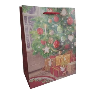 AR0844-0055 Ajándéktasak Natúr Karácsonyi Karácsonyfa M 18*24cm