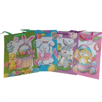 BD-NGKL3503 Ajándéktasak 3D Húsvéti Glitteres 30*40cm 4 féle minta