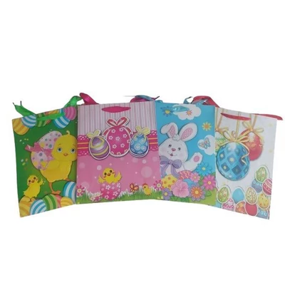 BD-NGKL3505 Ajándéktasak 3D Húsvéti Glitteres 26*32cm 4 féle minta