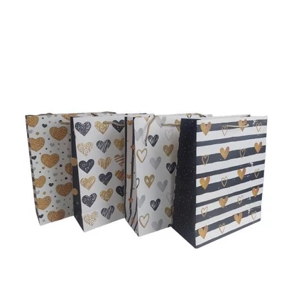 BD-NGKL3662 Ajándéktasak szívecskés glitteres 32*26*10cm 4féle minta