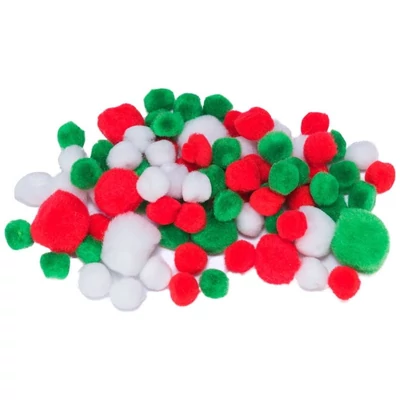 BR-POM43 Pompon vegyes méret 78db-os Piros-Fehér-Zöld