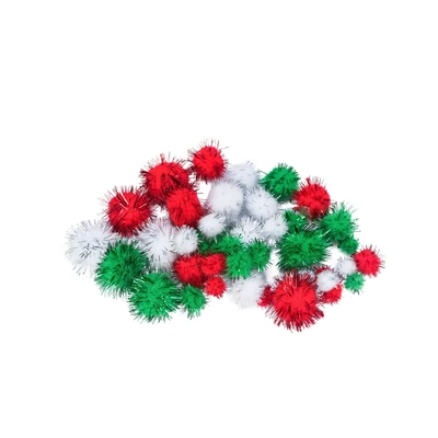 BR-POM44 Pompon 40db-os vegyes méret Metál piros-fehér-zöld