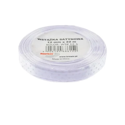 BR-WSK12-1 Szatén szalag 12mm*22m Pöttyös fehér